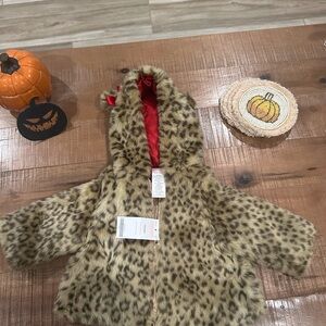 Gymboree Leopard Print Faux Fur Coat with Red Lining
